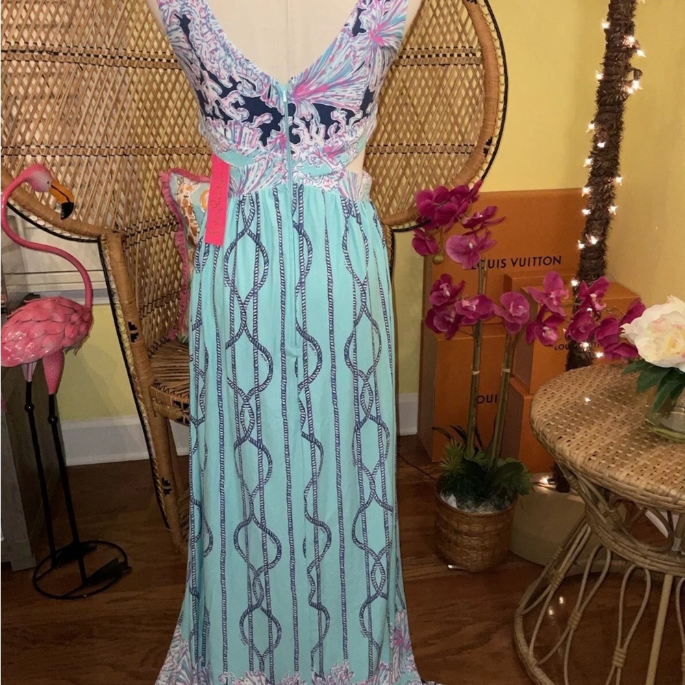 Lilly Pulitzer Marcia Maxi Dress 🦄 Aqua A Frayed Knot Size 2 - Picture 10 of 14